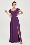Classic Chiffon A Line Bridesmaid Dress Flutter Sleeves Formal Evening Prom Dresses Gowns