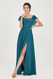 Classic Chiffon A Line Bridesmaid Dress Flutter Sleeves Formal Evening Prom Dresses Gowns