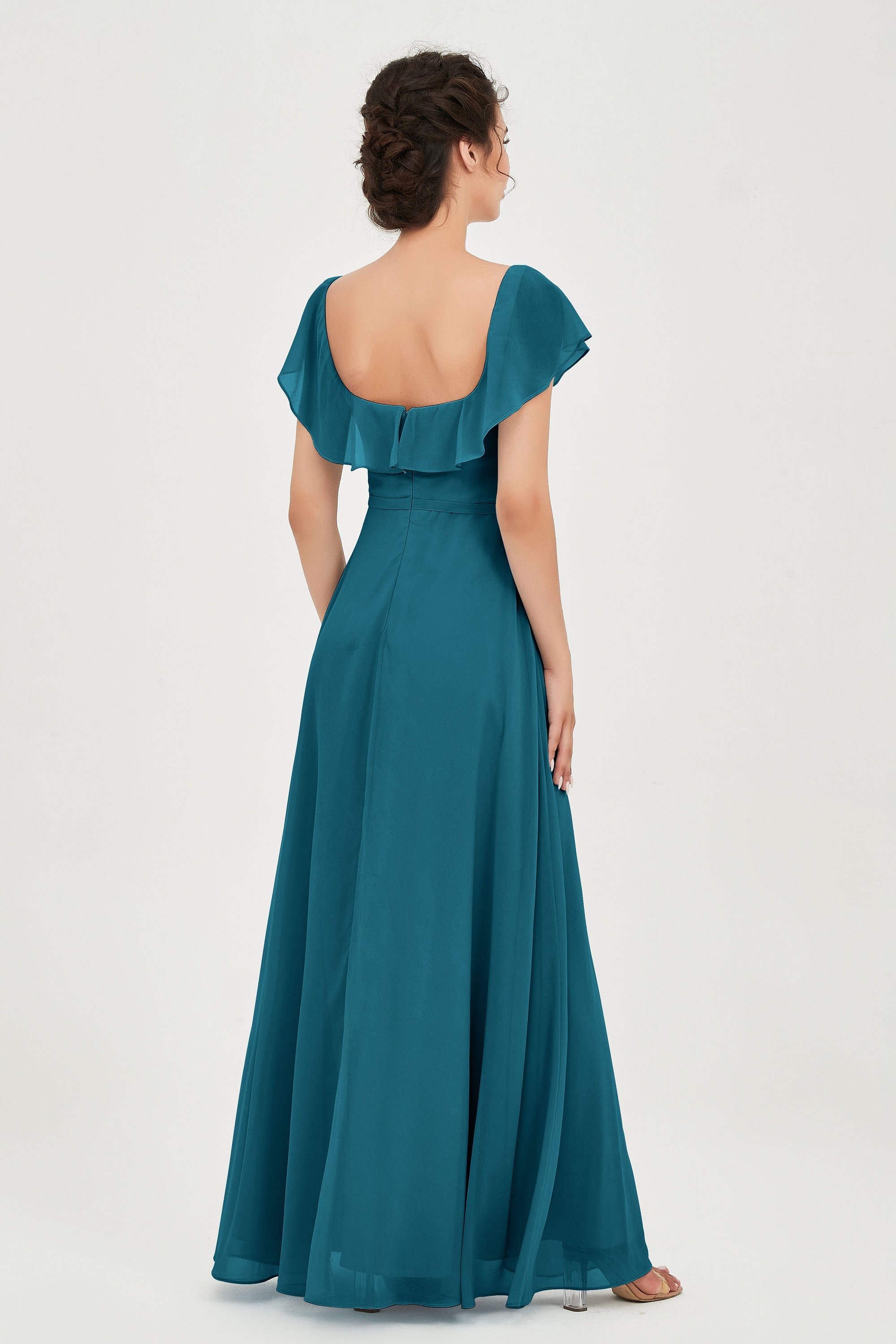 Classic Chiffon A Line Bridesmaid Dress Flutter Sleeves Formal Evening Prom Dresses Gowns