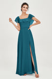 Classic Chiffon A Line Bridesmaid Dress Flutter Sleeves Formal Evening Prom Dresses Gowns