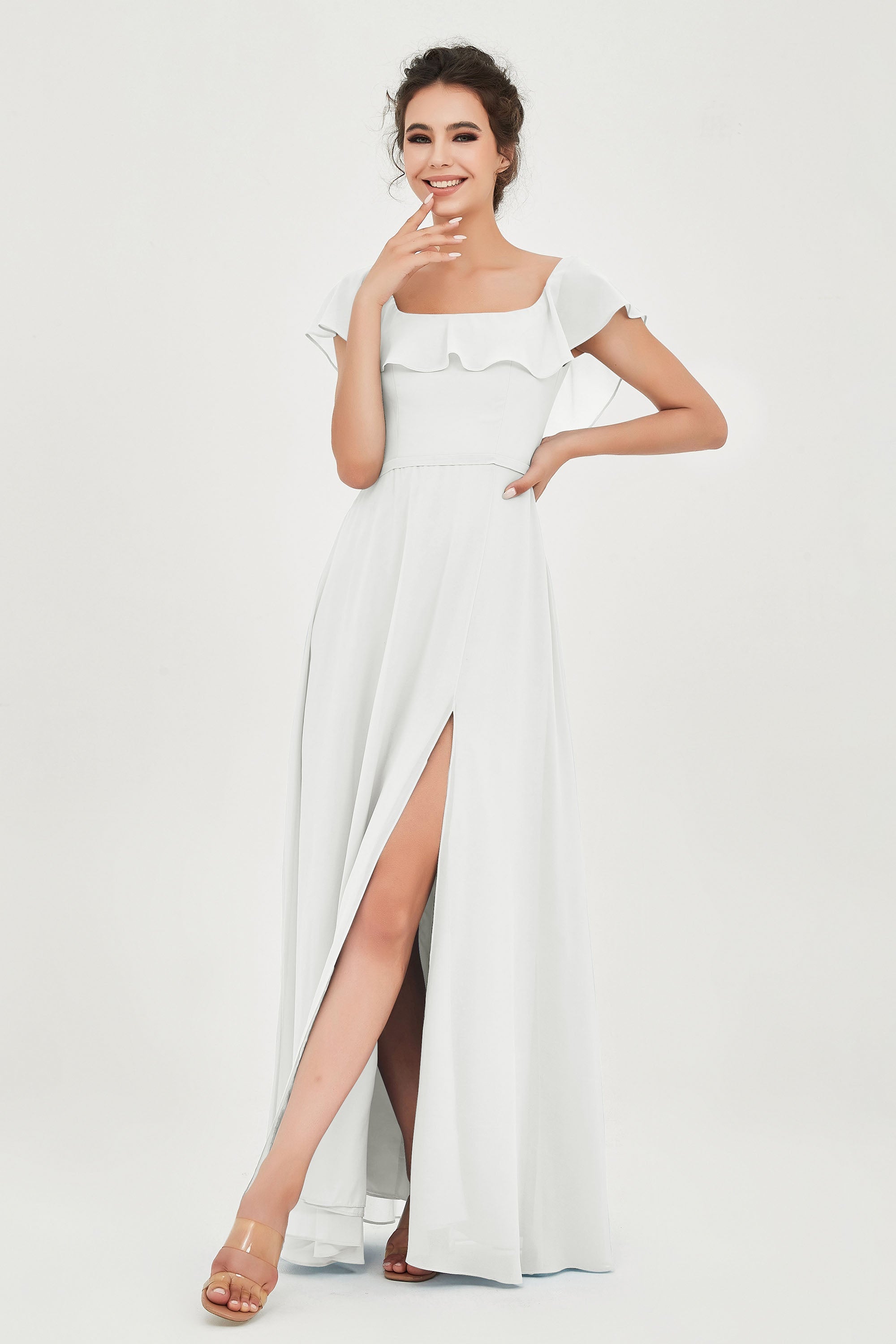 Classic Chiffon A Line Bridesmaid Dress Flutter Sleeves Formal Evening Prom Dresses Gowns