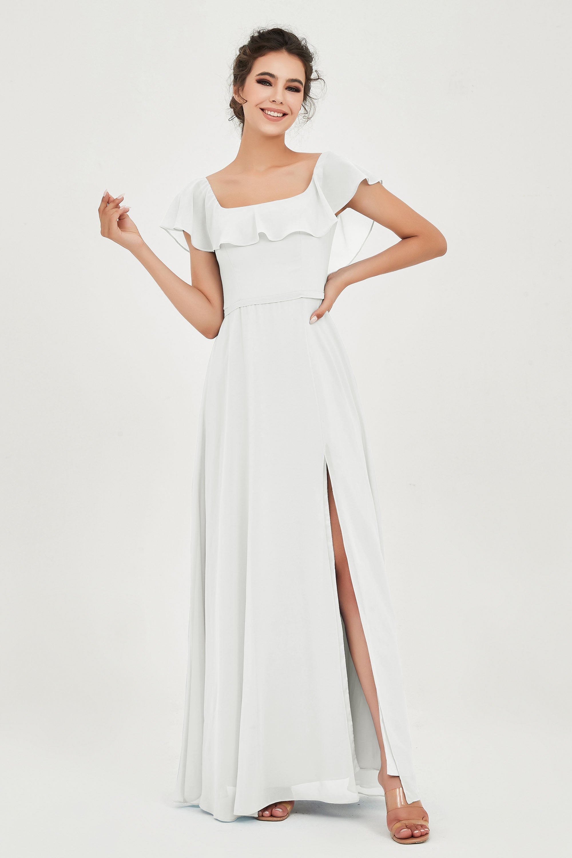 Classic Chiffon A Line Bridesmaid Dress Flutter Sleeves Formal Evening Prom Dresses Gowns