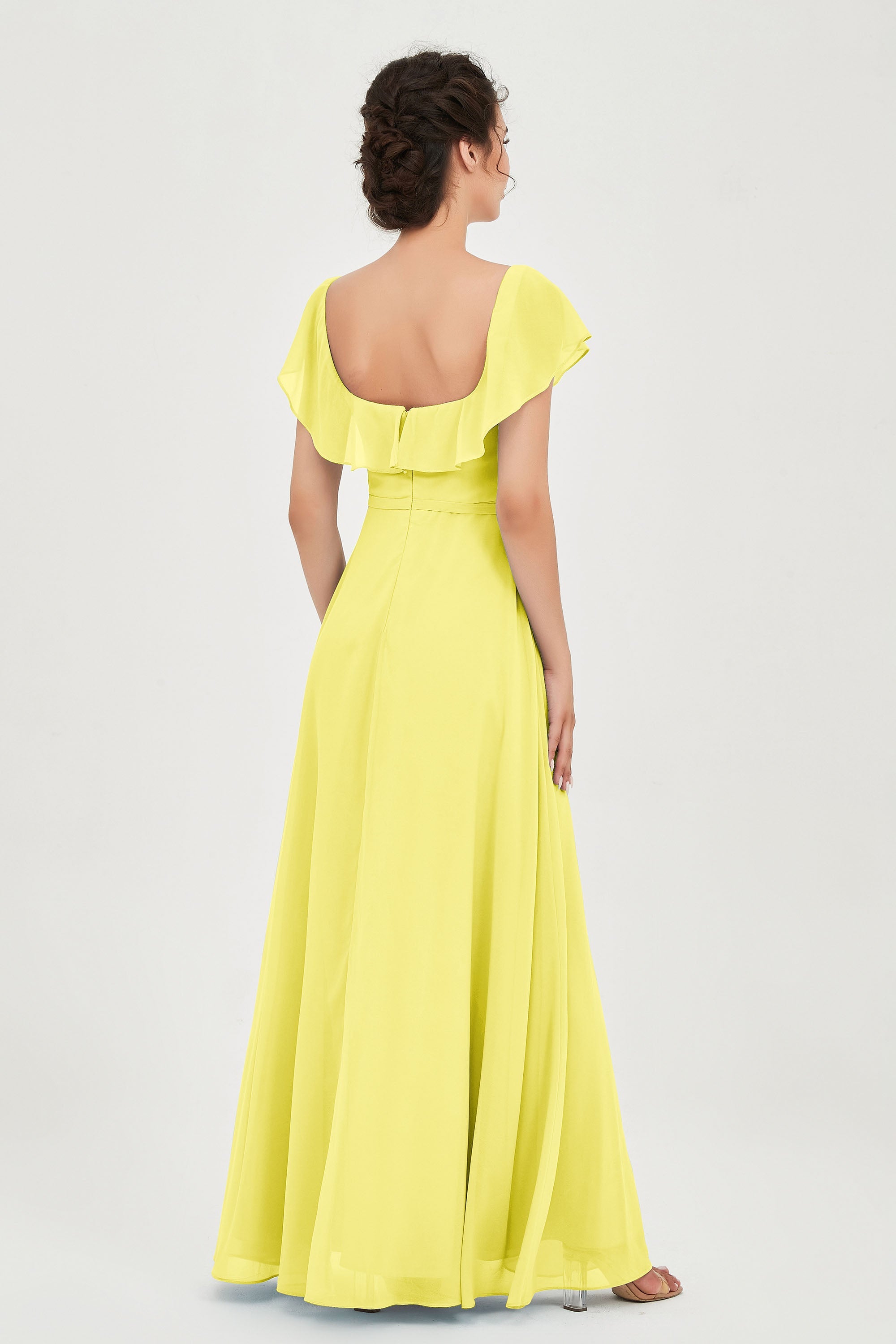 Classic Chiffon A Line Bridesmaid Dress Flutter Sleeves Formal Evening Prom Dresses Gowns