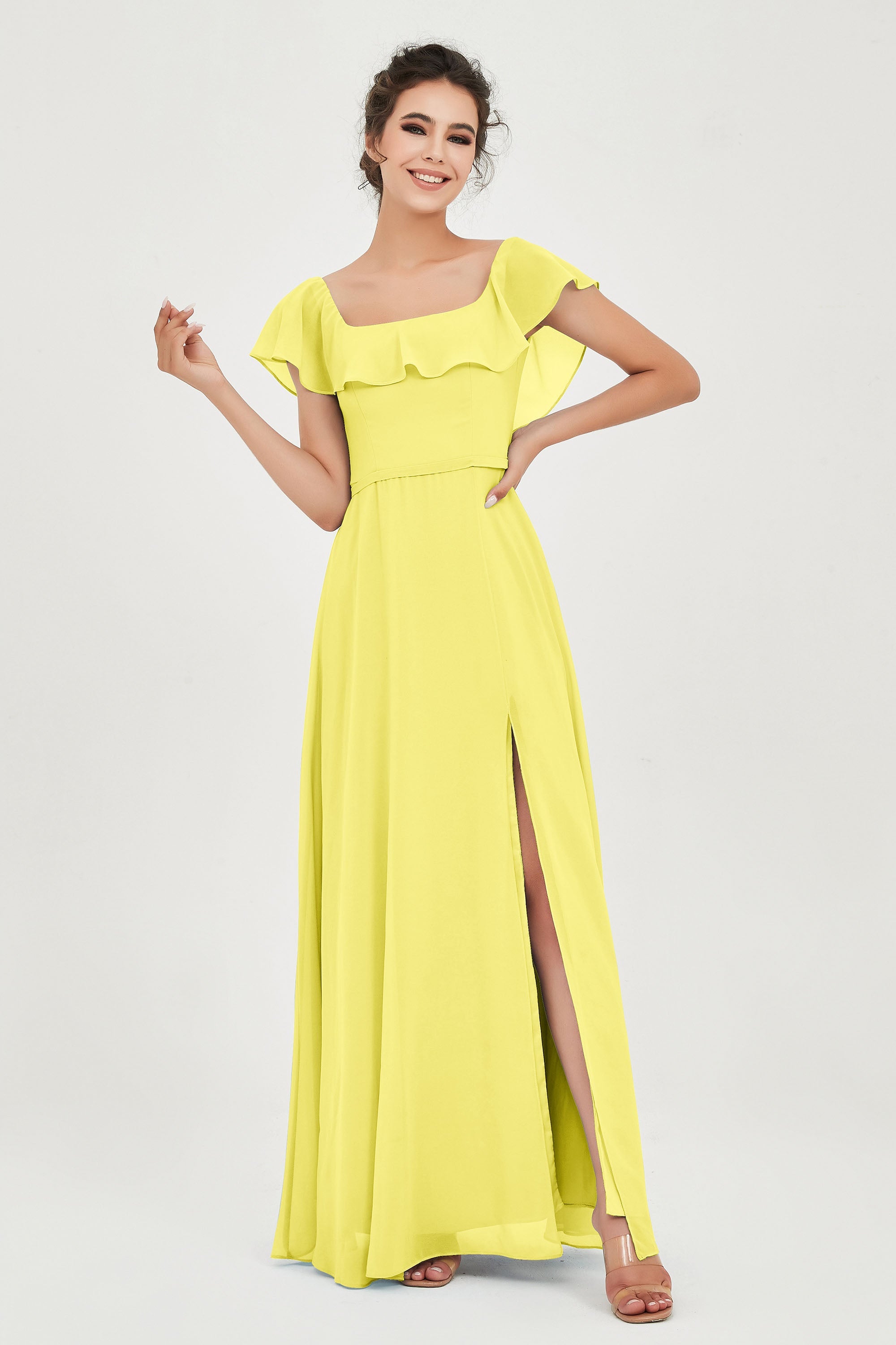 Classic Chiffon A Line Bridesmaid Dress Flutter Sleeves Formal Evening Prom Dresses Gowns