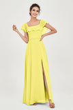 Classic Chiffon A Line Bridesmaid Dress Flutter Sleeves Formal Evening Prom Dresses Gowns