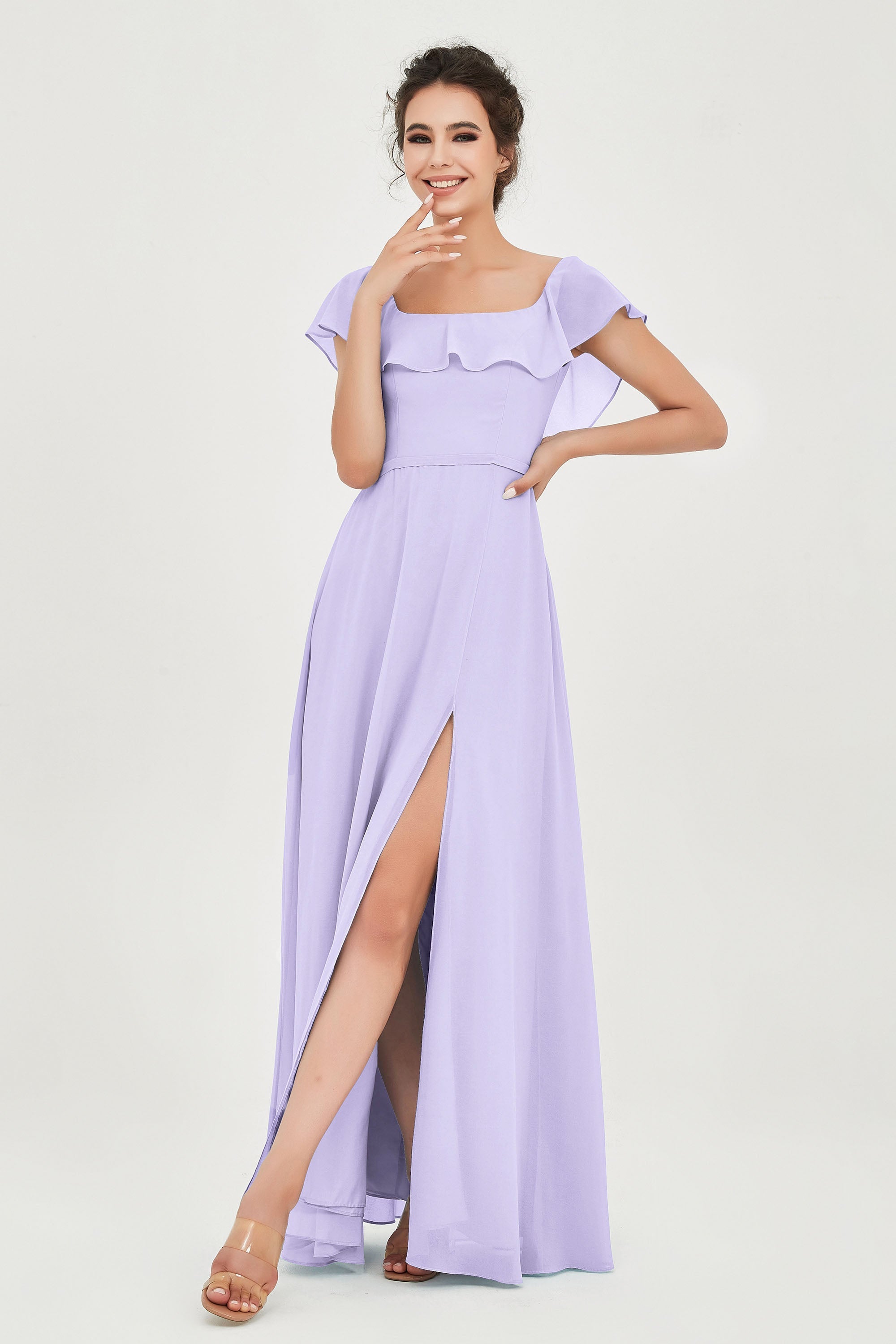 Classic Chiffon A Line Bridesmaid Dress Flutter Sleeves Formal Evening Prom Dresses Gowns