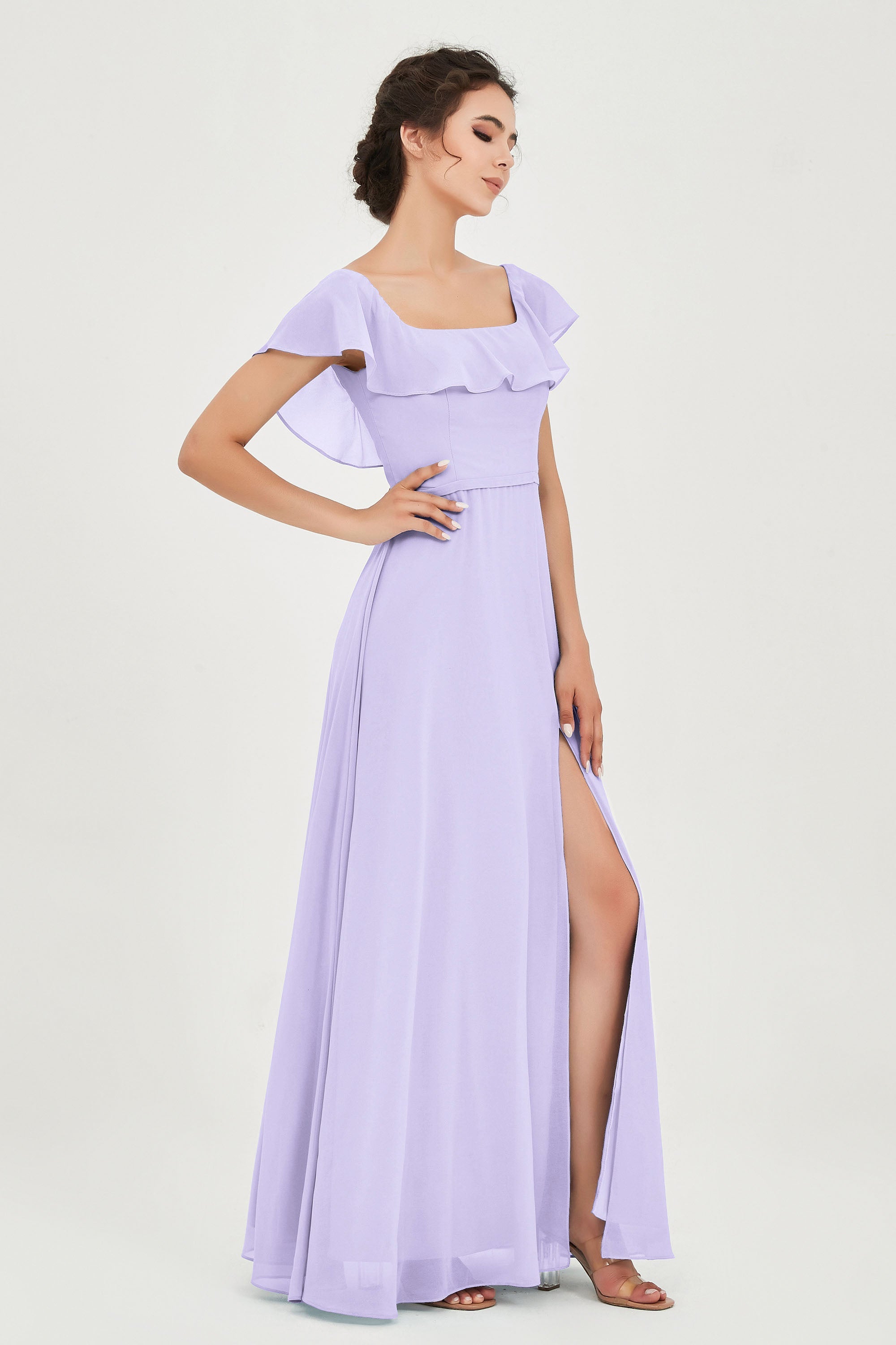 Classic Chiffon A Line Bridesmaid Dress Flutter Sleeves Formal Evening Prom Dresses Gowns
