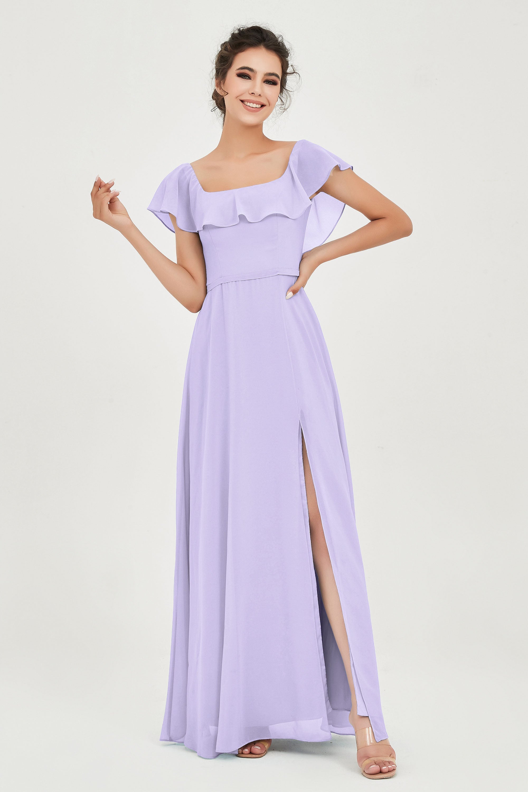 Classic Chiffon A Line Bridesmaid Dress Flutter Sleeves Formal Evening Prom Dresses Gowns