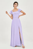 Classic Chiffon A Line Bridesmaid Dress Flutter Sleeves Formal Evening Prom Dresses Gowns