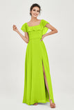 Classic Chiffon A Line Bridesmaid Dress Flutter Sleeves Formal Evening Prom Dresses Gowns
