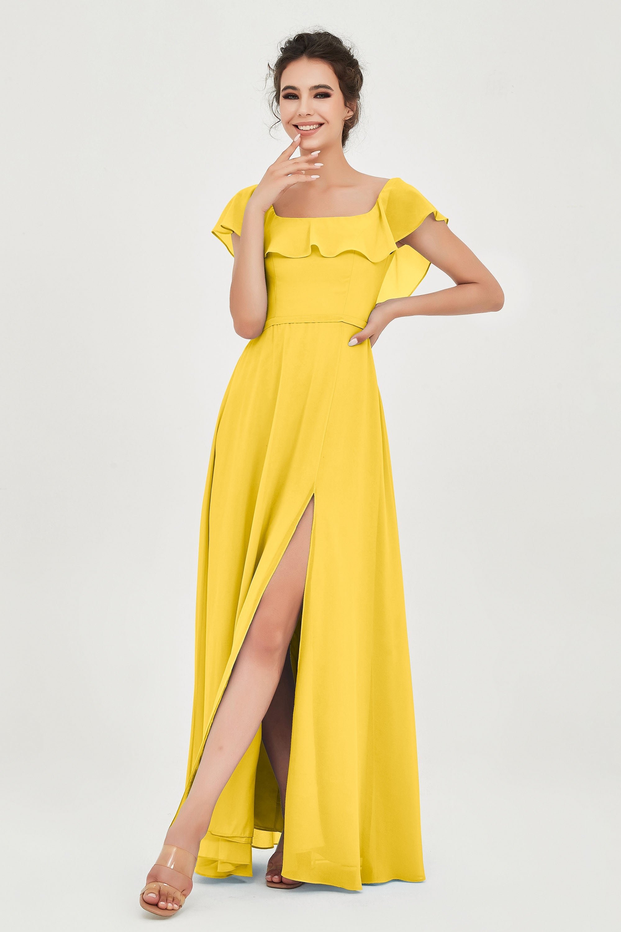 Classic Chiffon A Line Bridesmaid Dress Flutter Sleeves Formal Evening Prom Dresses Gowns