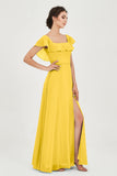 Classic Chiffon A Line Bridesmaid Dress Flutter Sleeves Formal Evening Prom Dresses Gowns