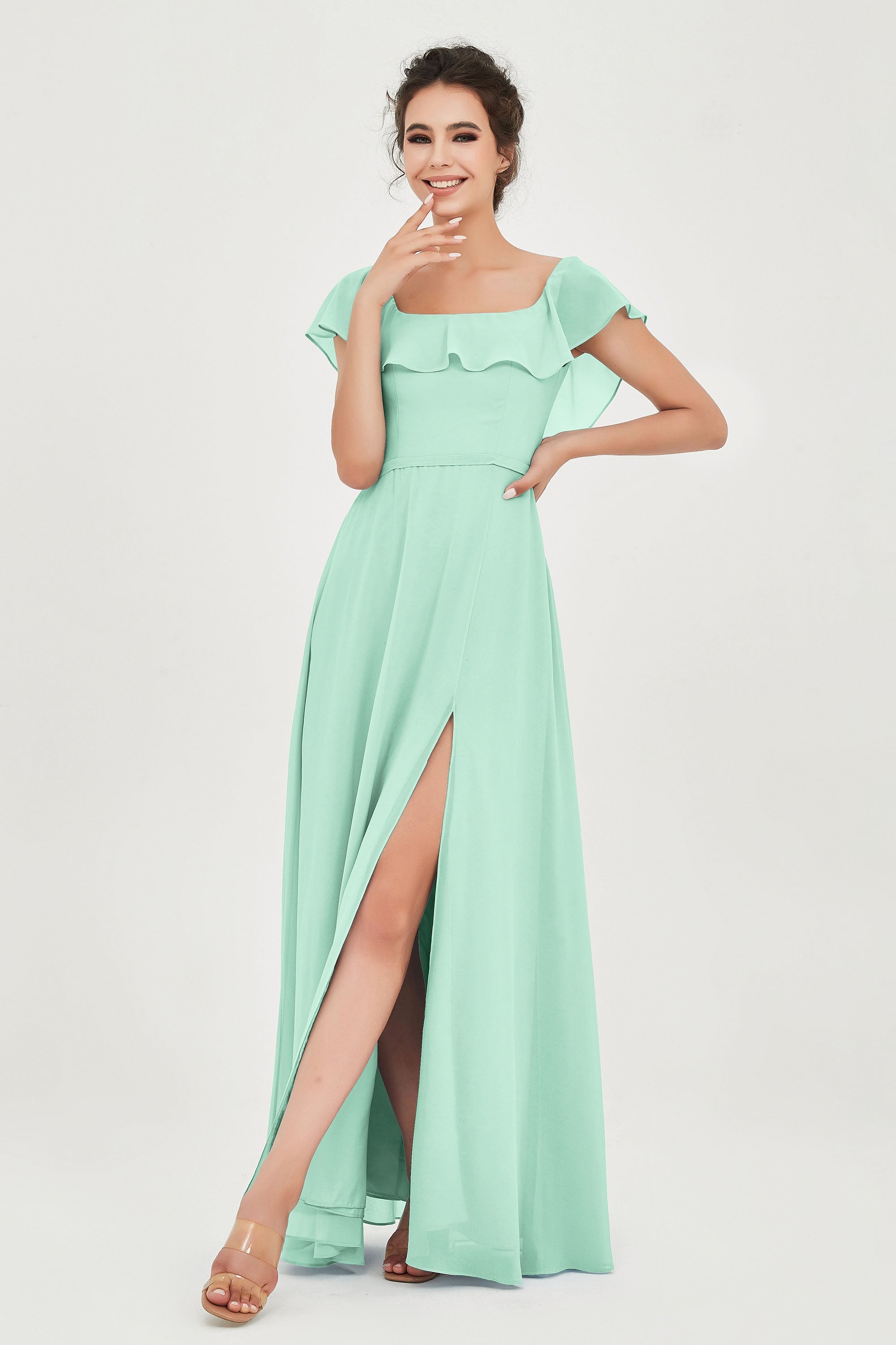 Classic Chiffon A Line Bridesmaid Dress Flutter Sleeves Formal Evening Prom Dresses Gowns