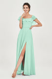 Classic Chiffon A Line Bridesmaid Dress Flutter Sleeves Formal Evening Prom Dresses Gowns