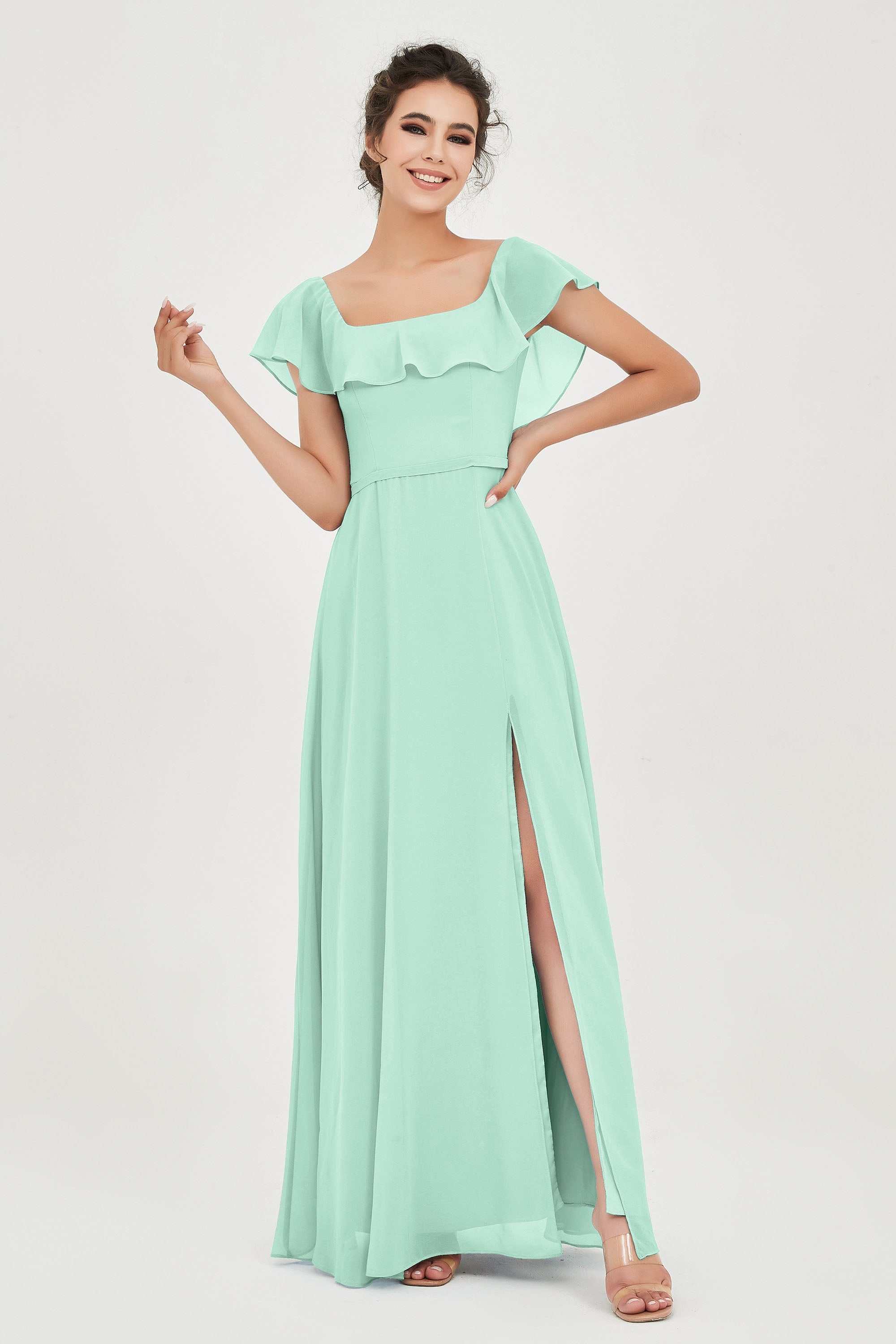 Classic Chiffon A Line Bridesmaid Dress Flutter Sleeves Formal Evening Prom Dresses Gowns