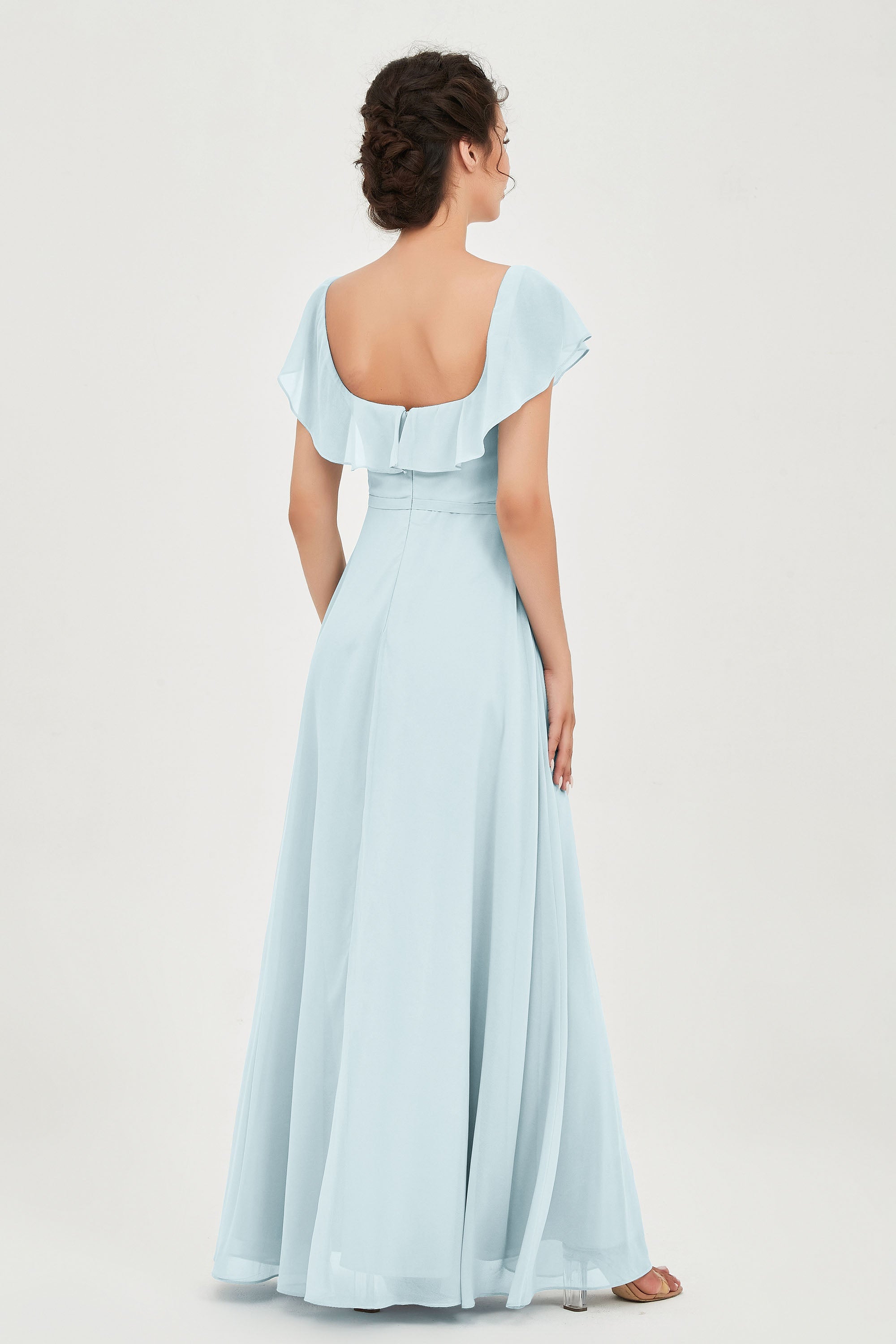 Classic Chiffon A Line Bridesmaid Dress Flutter Sleeves Formal Evening Prom Dresses Gowns