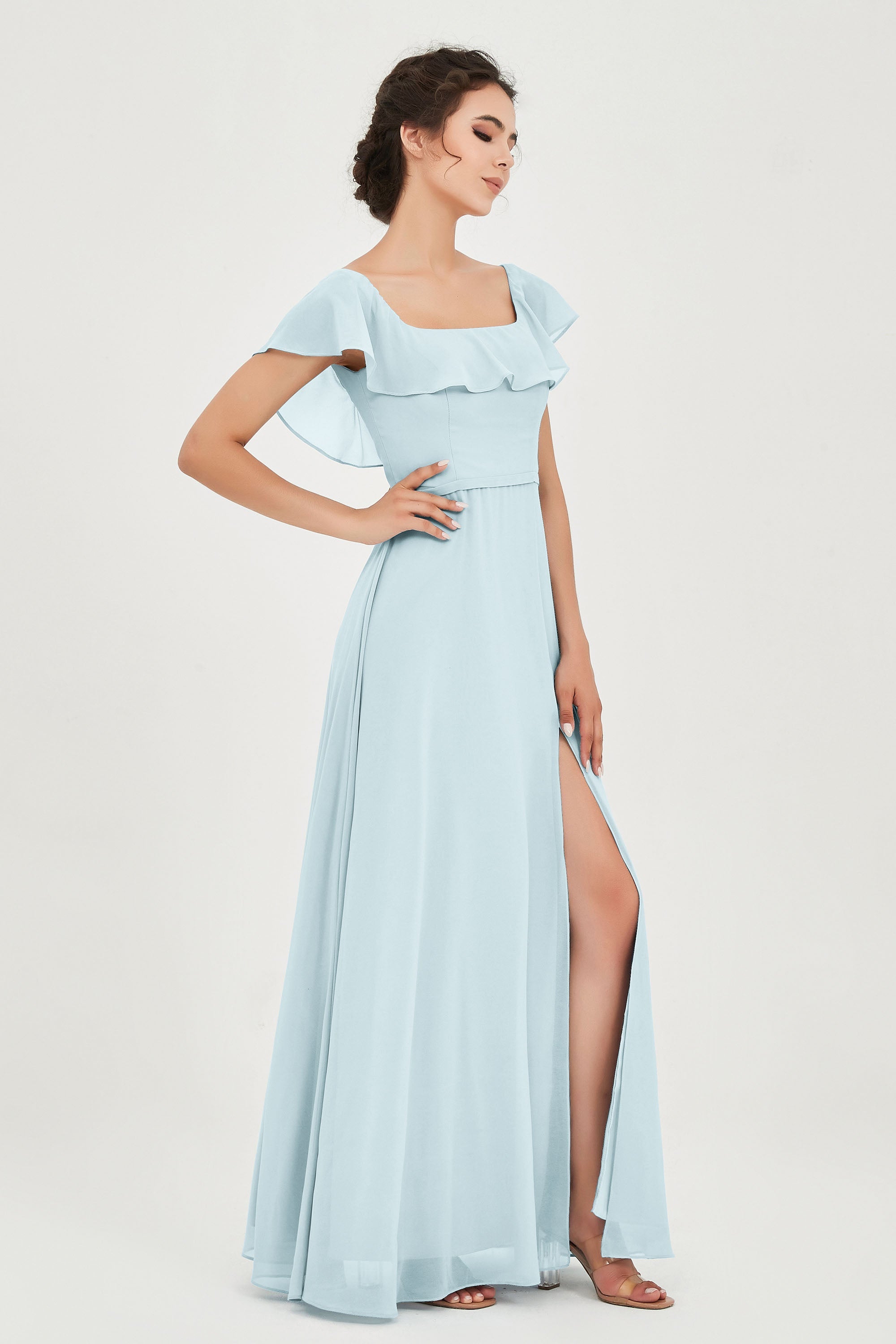Classic Chiffon A Line Bridesmaid Dress Flutter Sleeves Formal Evening Prom Dresses Gowns