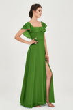 Classic Chiffon A Line Bridesmaid Dress Flutter Sleeves Formal Evening Prom Dresses Gowns
