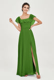Classic Chiffon A Line Bridesmaid Dress Flutter Sleeves Formal Evening Prom Dresses Gowns