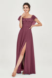 Classic Chiffon A Line Bridesmaid Dress Flutter Sleeves Formal Evening Prom Dresses Gowns