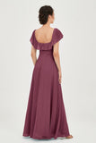 Classic Chiffon A Line Bridesmaid Dress Flutter Sleeves Formal Evening Prom Dresses Gowns