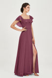 Classic Chiffon A Line Bridesmaid Dress Flutter Sleeves Formal Evening Prom Dresses Gowns