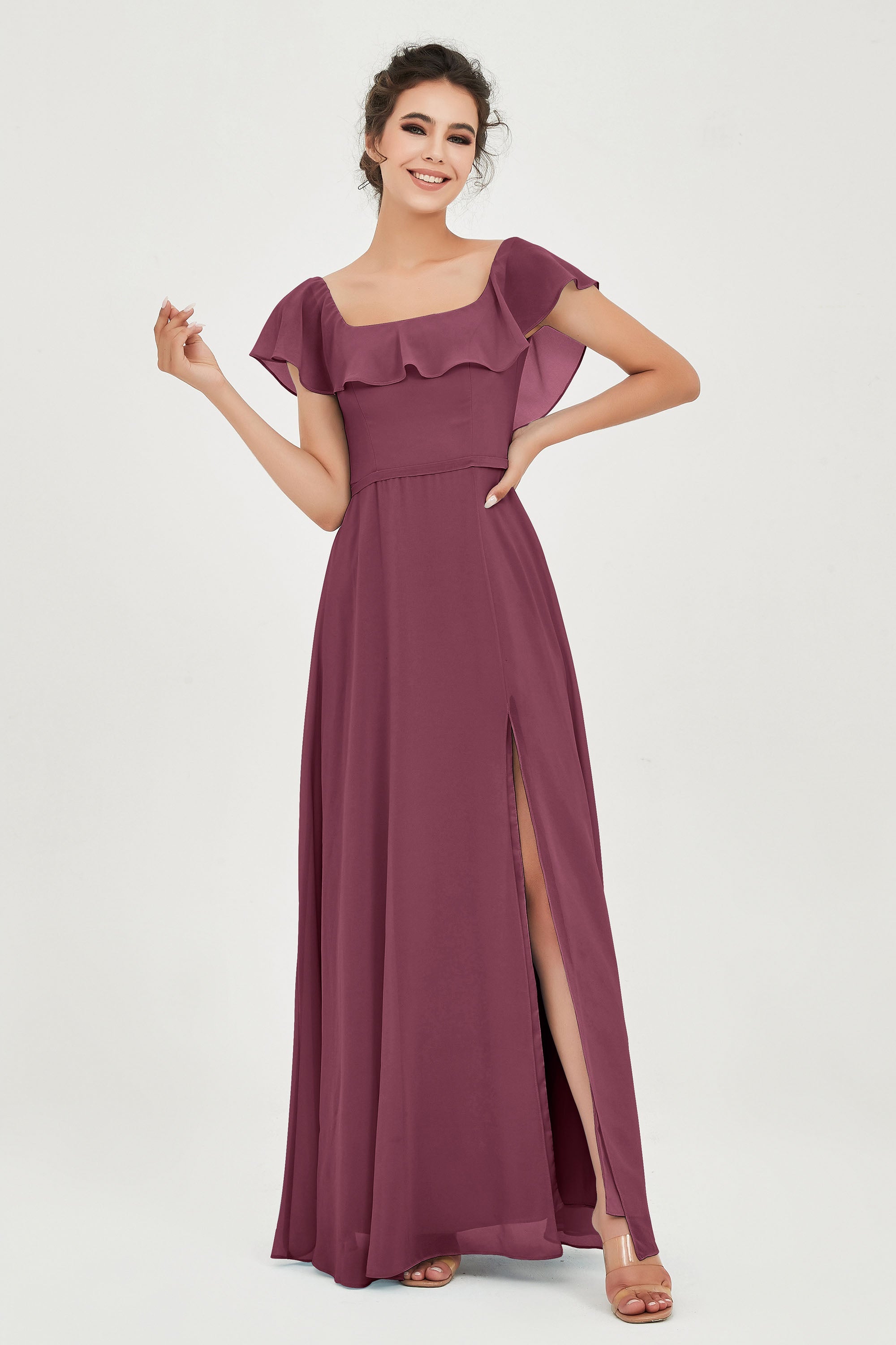 Classic Chiffon A Line Bridesmaid Dress Flutter Sleeves Formal Evening Prom Dresses Gowns