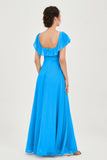 Classic Chiffon A Line Bridesmaid Dress Flutter Sleeves Formal Evening Prom Dresses Gowns