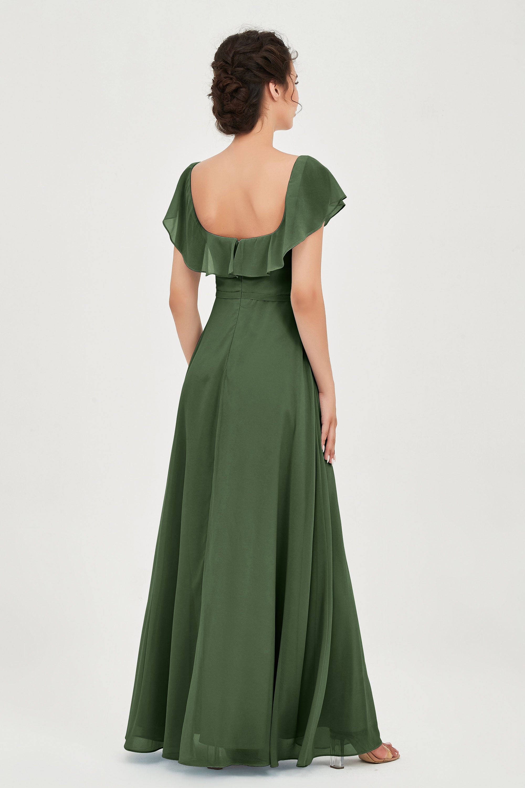 Classic Chiffon A Line Bridesmaid Dress Flutter Sleeves Formal Evening Prom Dresses Gowns