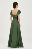 Classic Chiffon A Line Bridesmaid Dress Flutter Sleeves Formal Evening Prom Dresses Gowns