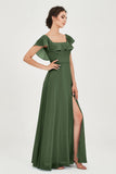 Classic Chiffon A Line Bridesmaid Dress Flutter Sleeves Formal Evening Prom Dresses Gowns