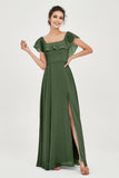 Classic Chiffon A Line Bridesmaid Dress Flutter Sleeves Formal Evening Prom Dresses Gowns