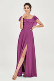 Classic Chiffon A Line Bridesmaid Dress Flutter Sleeves Formal Evening Prom Dresses Gowns
