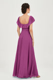Classic Chiffon A Line Bridesmaid Dress Flutter Sleeves Formal Evening Prom Dresses Gowns
