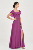 Classic Chiffon A Line Bridesmaid Dress Flutter Sleeves Formal Evening Prom Dresses Gowns