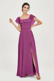 Classic Chiffon A Line Bridesmaid Dress Flutter Sleeves Formal Evening Prom Dresses Gowns