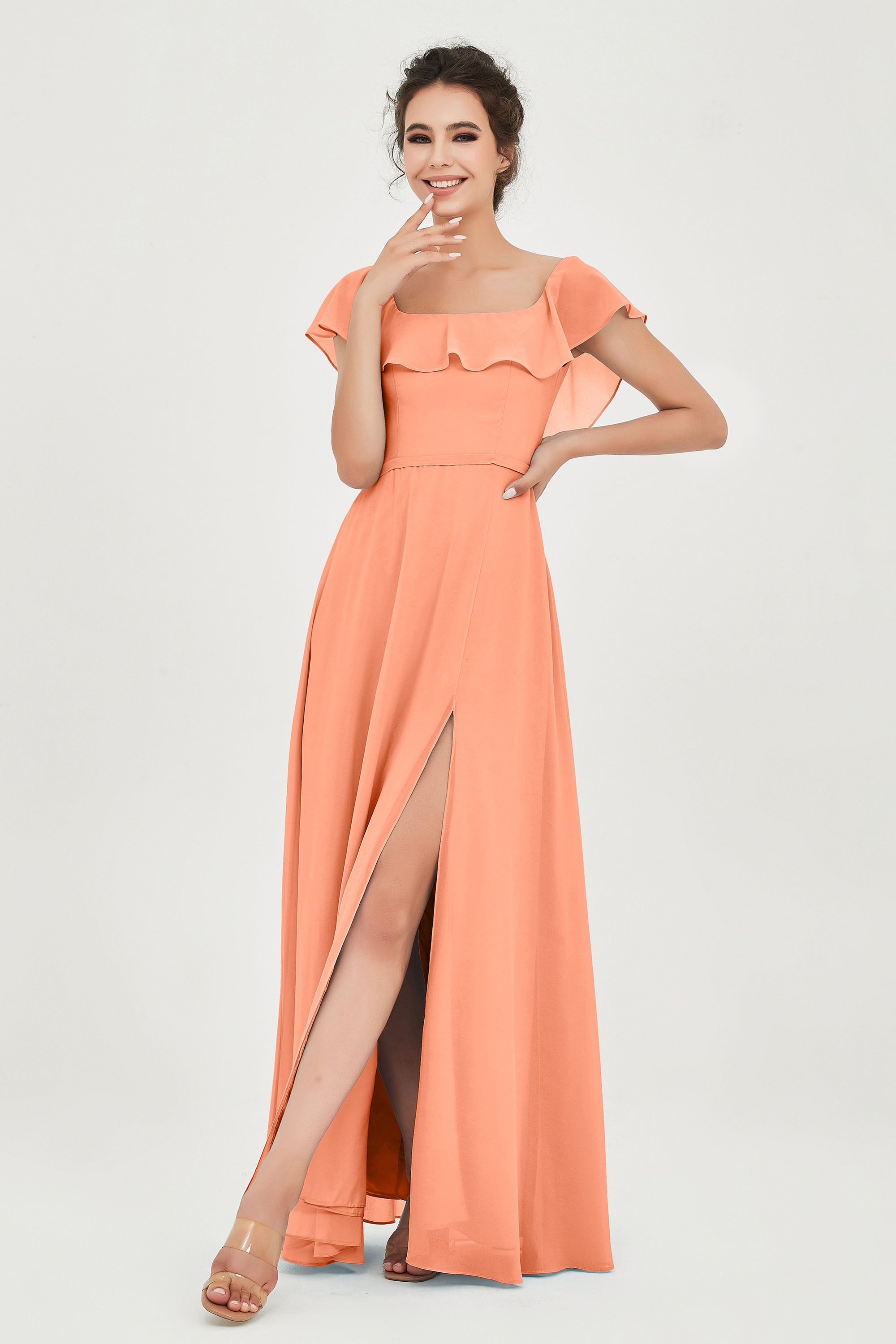 Classic Chiffon A Line Bridesmaid Dress Flutter Sleeves Formal Evening Prom Dresses Gowns
