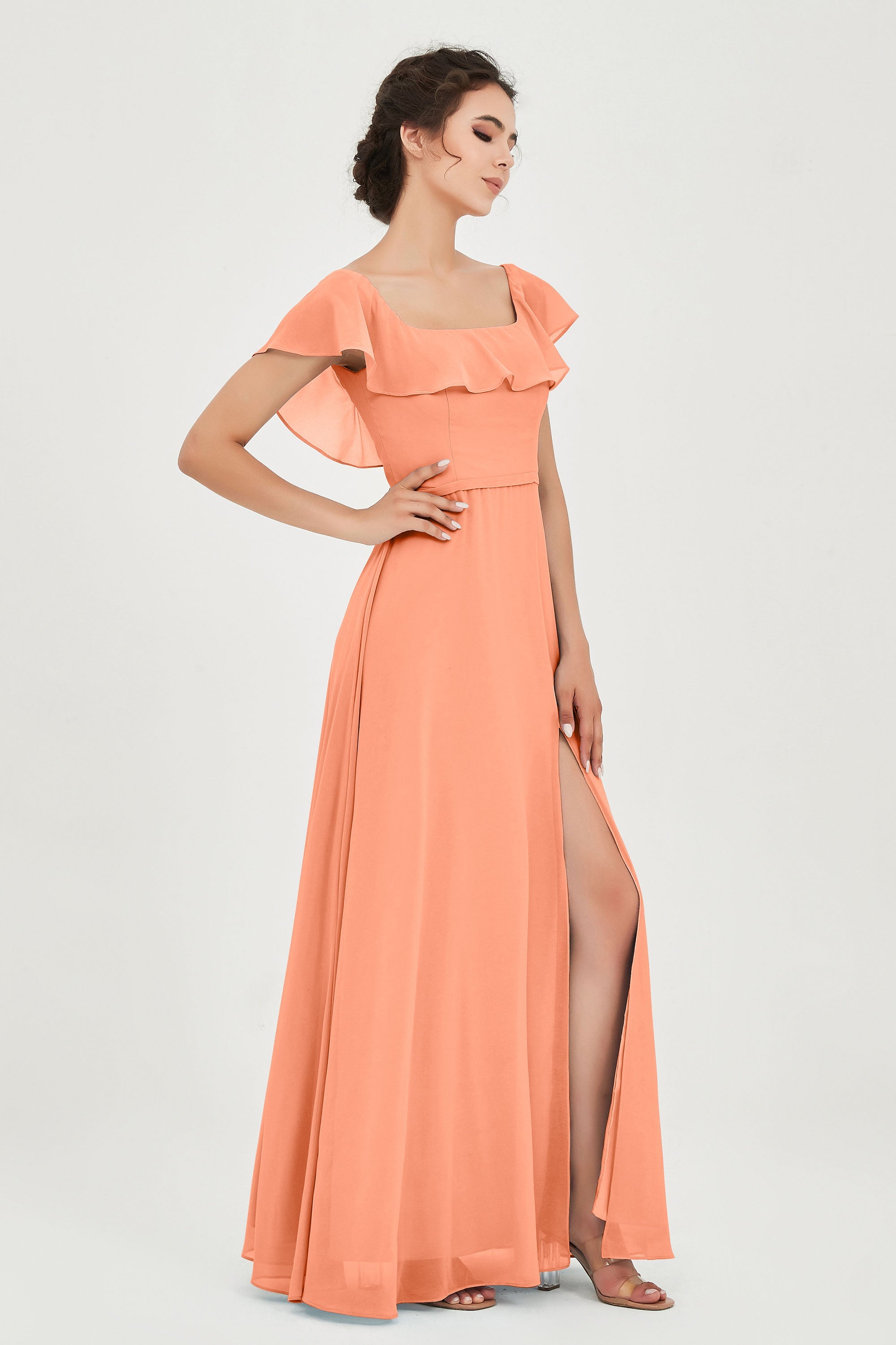 Classic Chiffon A Line Bridesmaid Dress Flutter Sleeves Formal Evening Prom Dresses Gowns