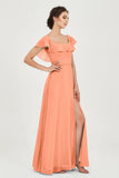 Classic Chiffon A Line Bridesmaid Dress Flutter Sleeves Formal Evening Prom Dresses Gowns