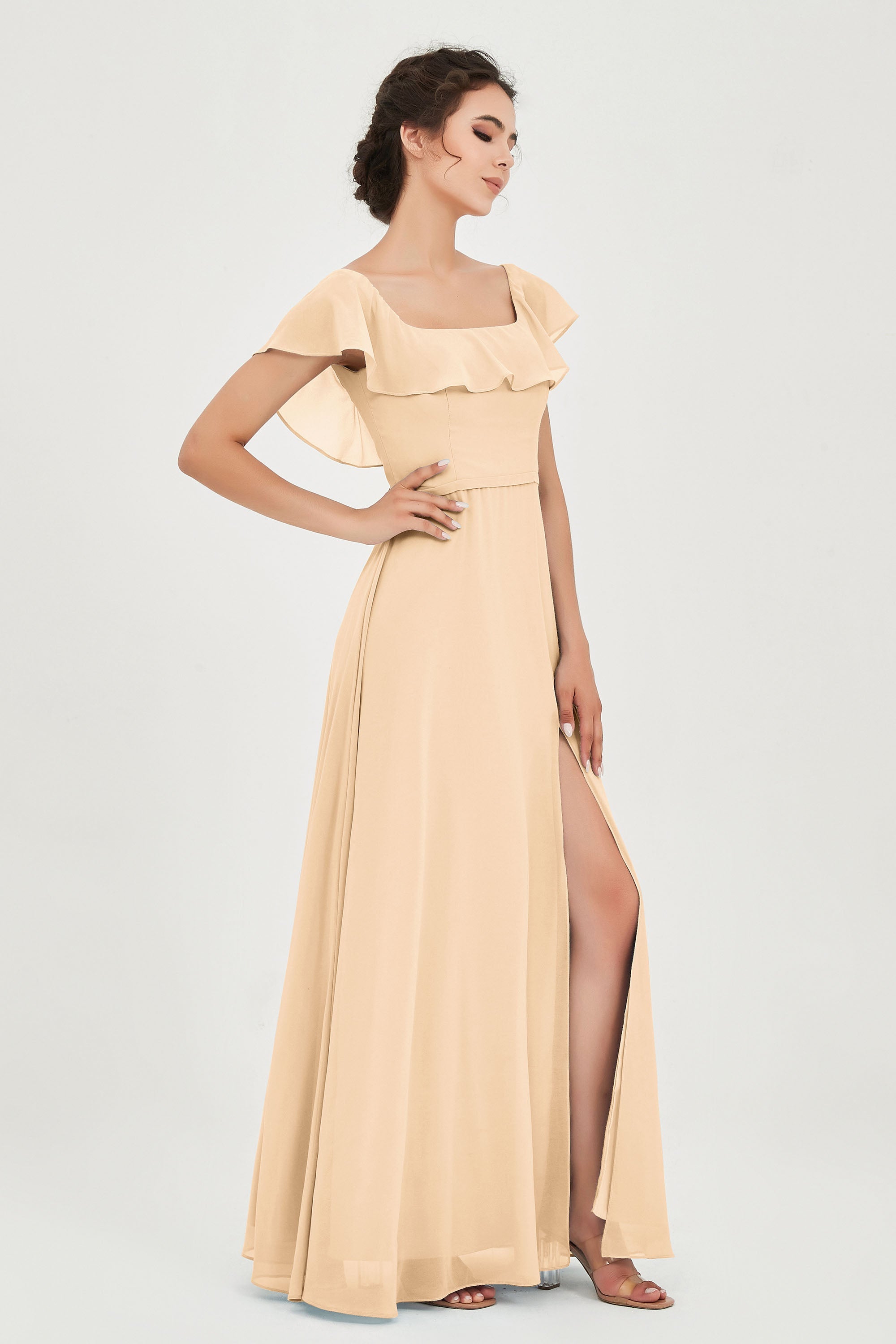Classic Chiffon A Line Bridesmaid Dress Flutter Sleeves Formal Evening Prom Dresses Gowns