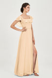 Classic Chiffon A Line Bridesmaid Dress Flutter Sleeves Formal Evening Prom Dresses Gowns