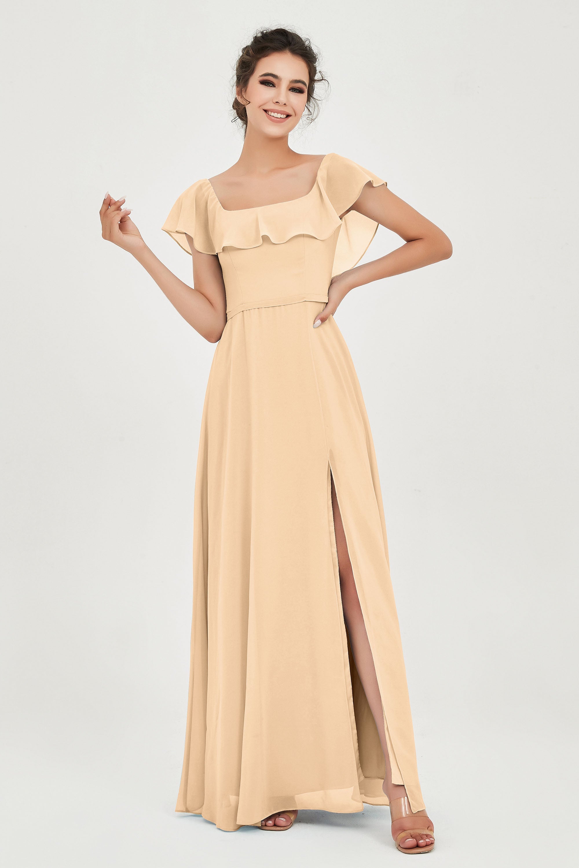 Classic Chiffon A Line Bridesmaid Dress Flutter Sleeves Formal Evening Prom Dresses Gowns