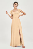 Classic Chiffon A Line Bridesmaid Dress Flutter Sleeves Formal Evening Prom Dresses Gowns