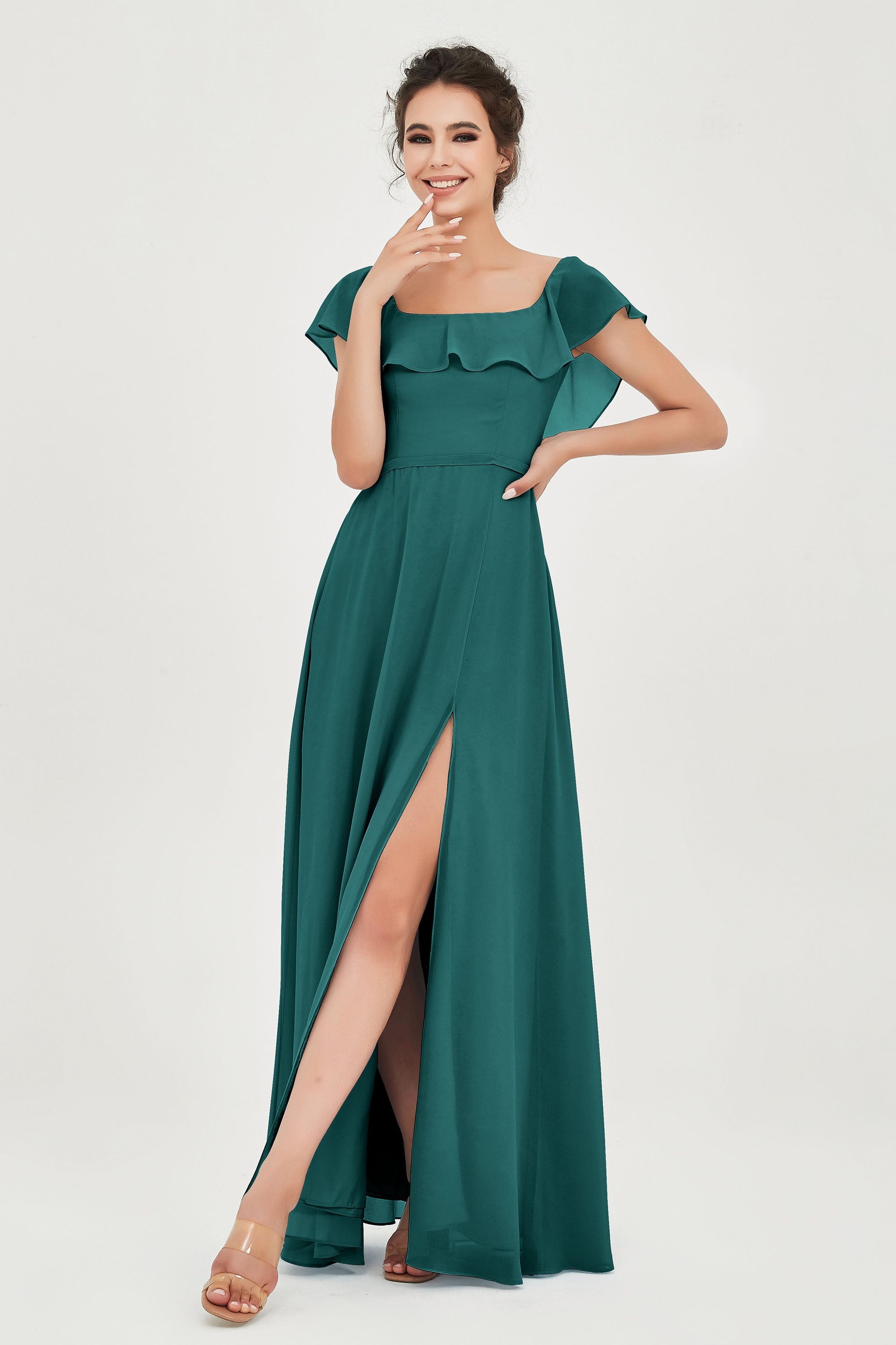 Classic Chiffon A Line Bridesmaid Dress Flutter Sleeves Formal Evening Prom Dresses Gowns