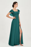 Classic Chiffon A Line Bridesmaid Dress Flutter Sleeves Formal Evening Prom Dresses Gowns