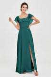 Classic Chiffon A Line Bridesmaid Dress Flutter Sleeves Formal Evening Prom Dresses Gowns