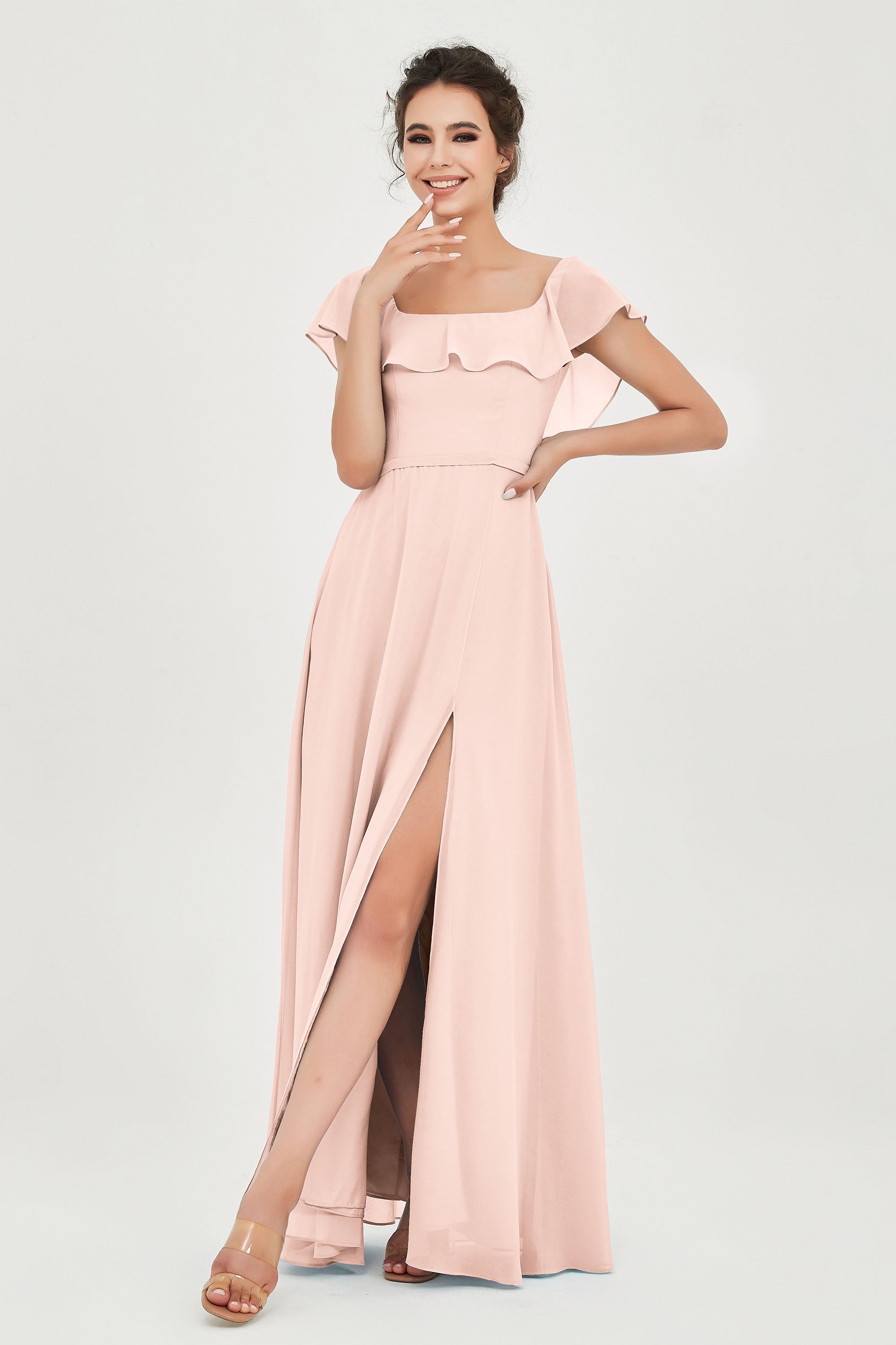 Classic Chiffon A Line Bridesmaid Dress Flutter Sleeves Formal Evening Prom Dresses Gowns