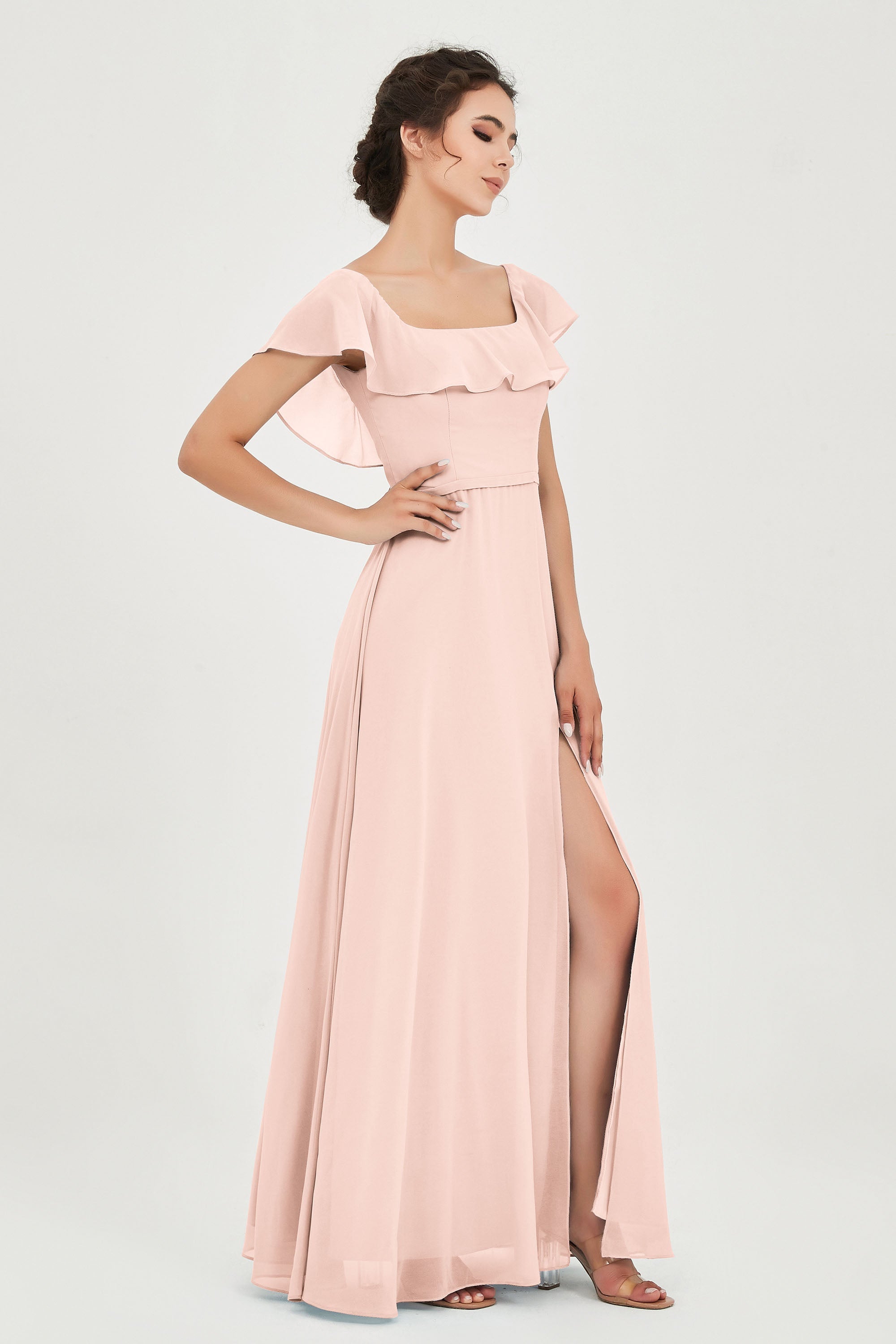 Classic Chiffon A Line Bridesmaid Dress Flutter Sleeves Formal Evening Prom Dresses Gowns