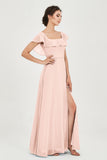 Classic Chiffon A Line Bridesmaid Dress Flutter Sleeves Formal Evening Prom Dresses Gowns