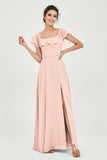 Classic Chiffon A Line Bridesmaid Dress Flutter Sleeves Formal Evening Prom Dresses Gowns